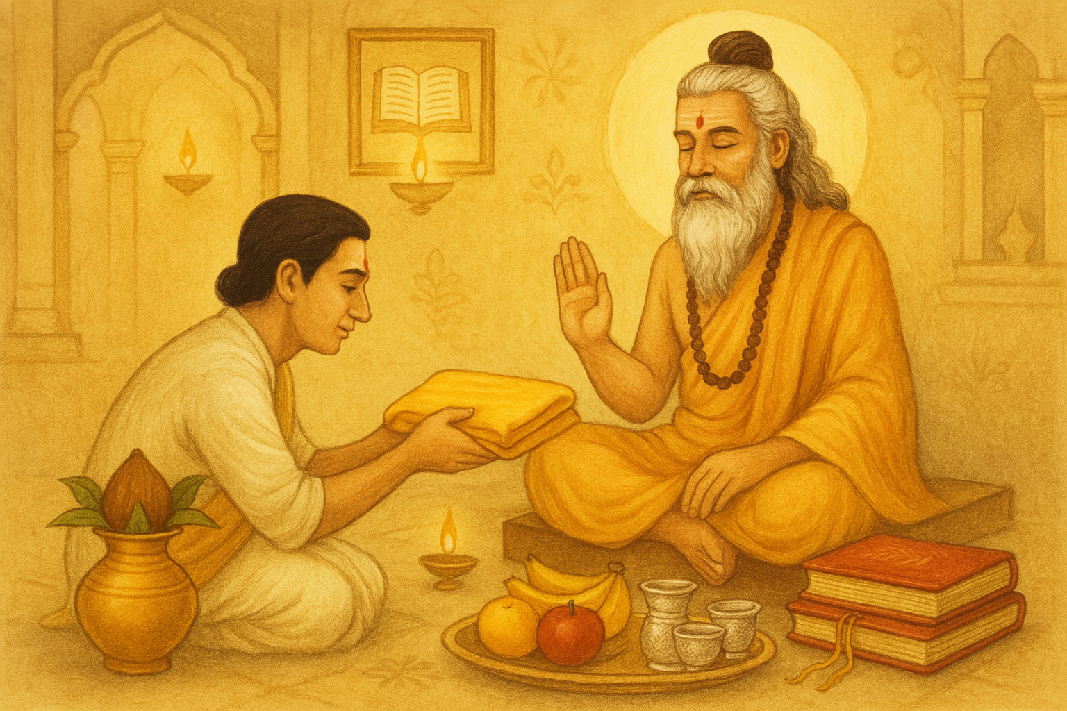 गुरु पूर्णिमा पर दान करते हुए श्रद्धालु