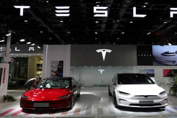 Tesla Model Y Stealth Grey colour - Front angle shot"