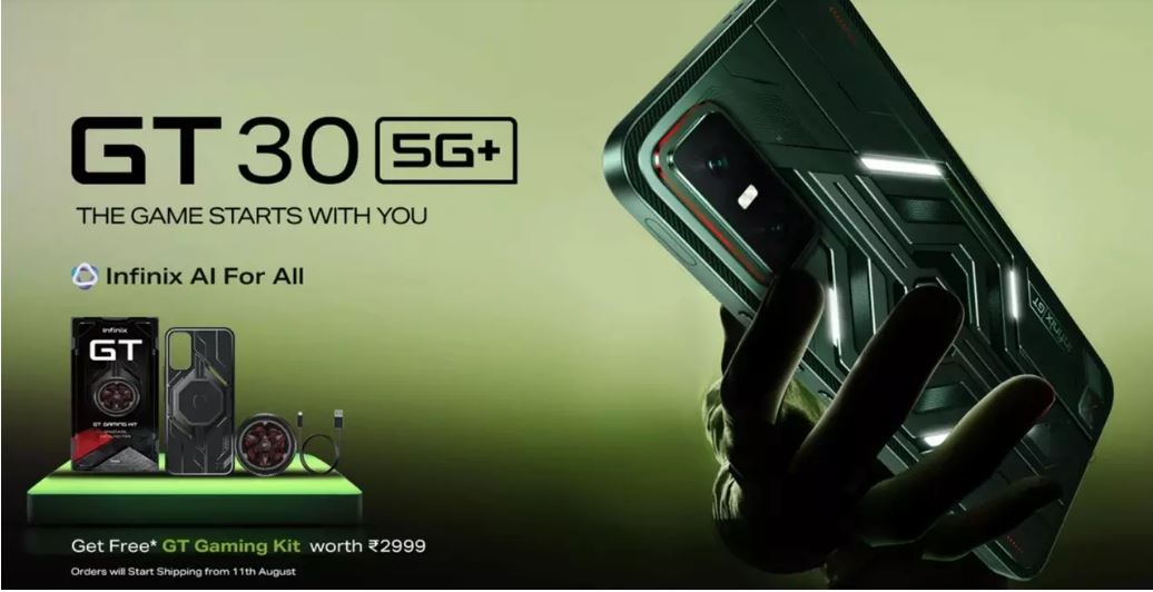 Infinix GT 30 5G+ Pulse Green मोबाइल फ्रंट और बैक डिजाइन