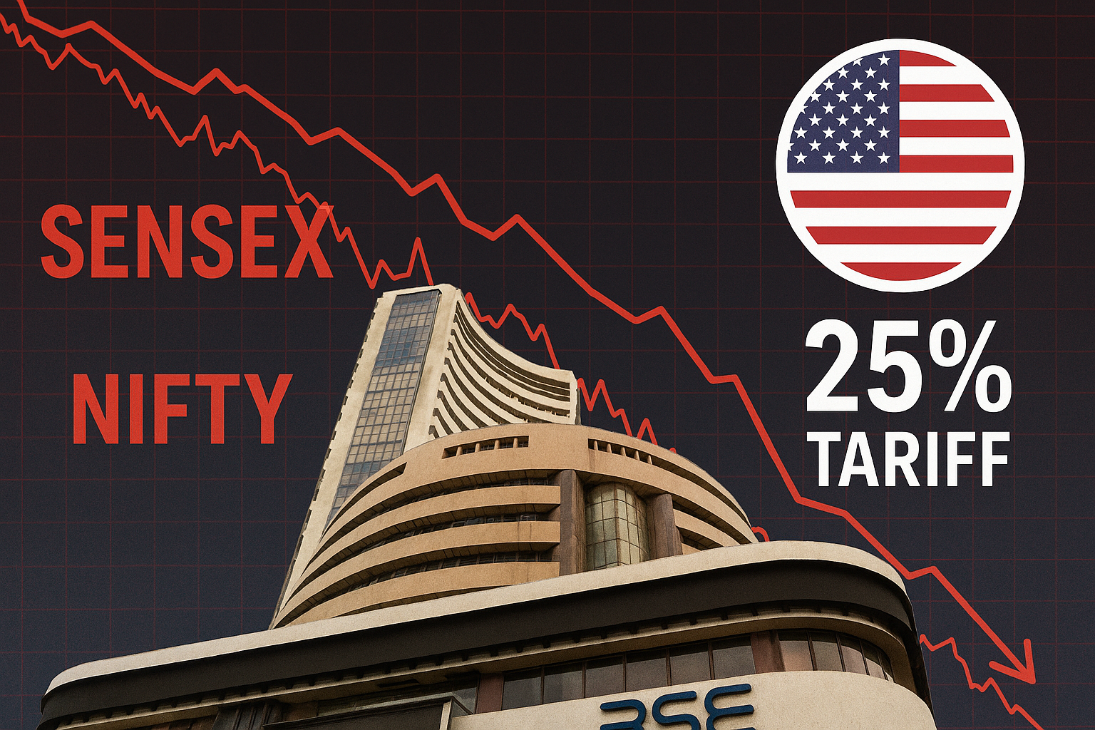 Sensex Nifty गिरावट US 25% टैरिफ से भारतीय बाजार पर असर