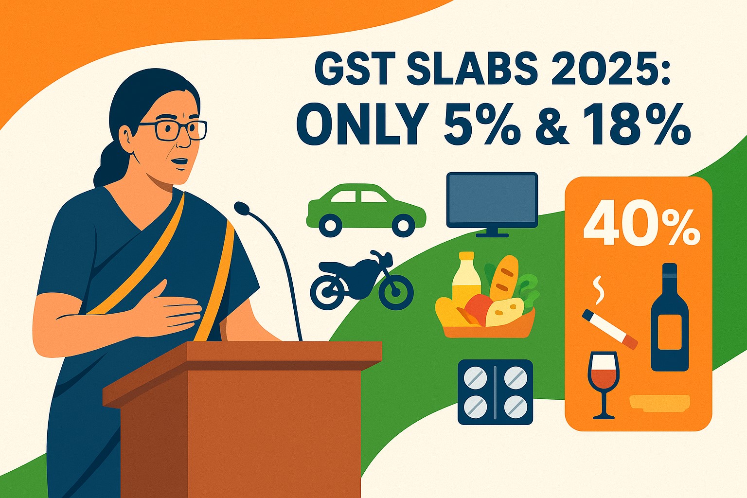 GST स्लैब रिफॉर्म 2025 – 5% और 18% टैक्स दरें