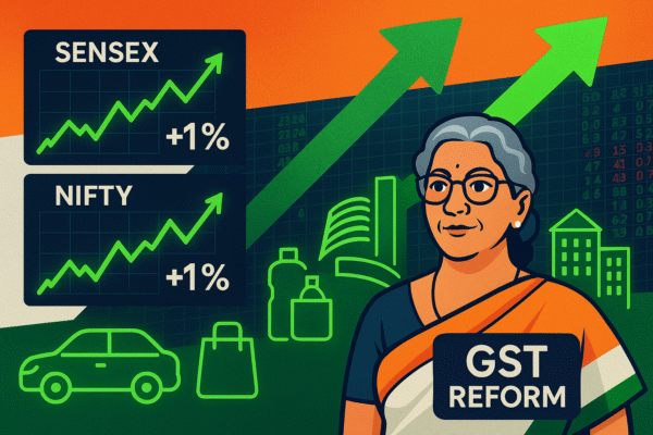 Sensex Nifty 1% उछले, GST सुधार से ऑटो व FMCG शेयर चमके Sensex Nifty 1% उछले GST सुधार से ऑटो और FMCG शेयरों में तेजी
