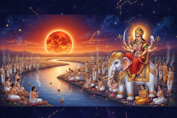 पितृ विसर्जनी अमावस्या और सूर्य ग्रहण संग दुर्गा हाथी आगमन