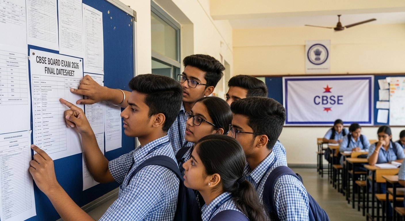 CBSE Board Exam 2026 Final Datesheet जारी, छात्र शेड्यूल चेक करते हुए