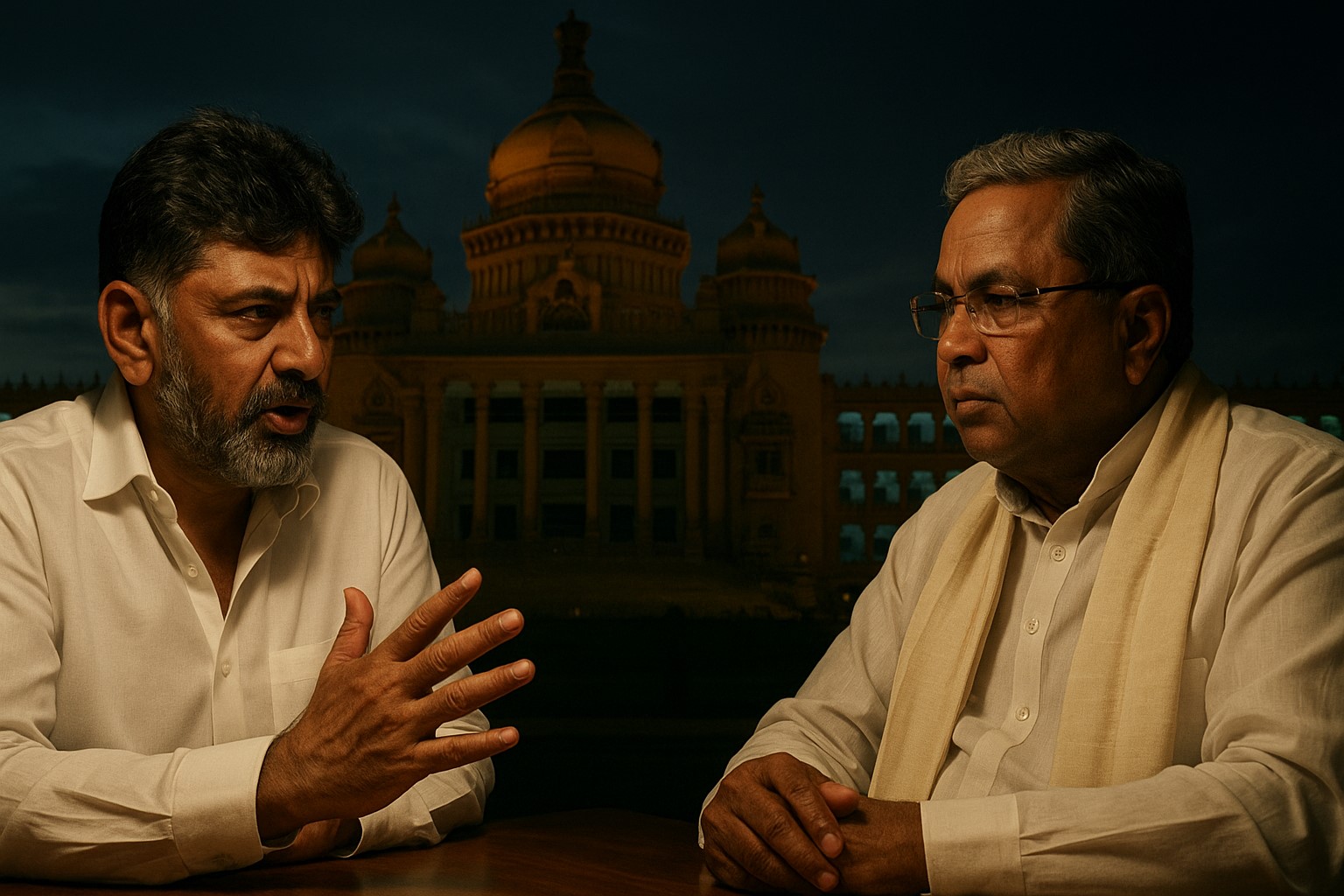 कर्नाटक में सत्ता साझेदारी विवाद के चलते कांग्रेस पर बढ़ा दबाव।