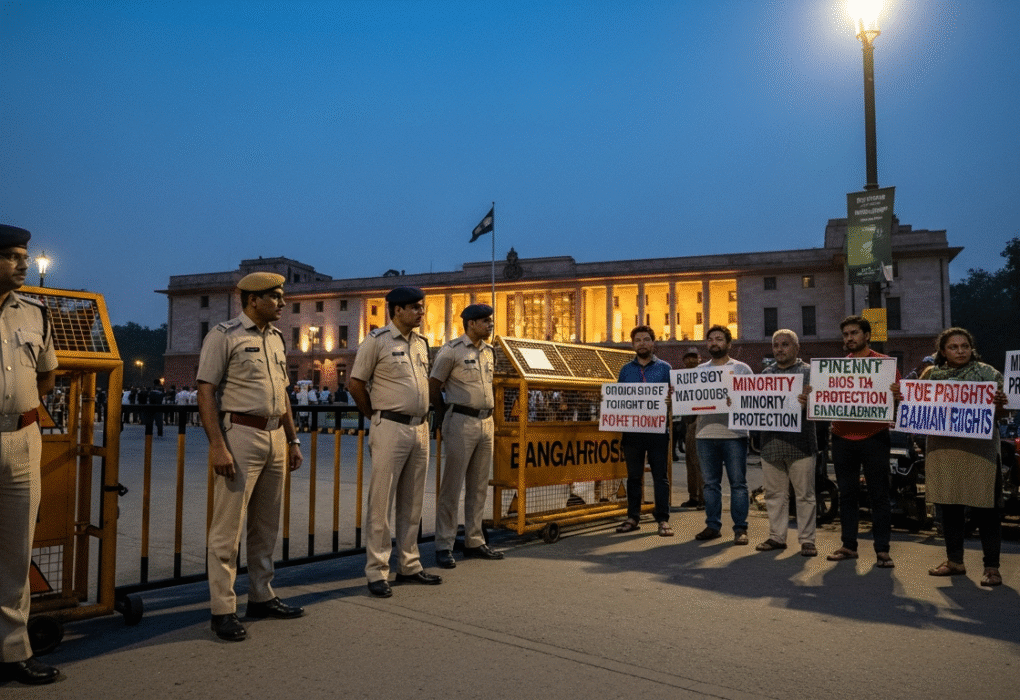 बांग्लादेश वीजा सेवाएं निलंबित: दिल्ली उच्चायोग के बाहर सुरक्षा व्यवस्था