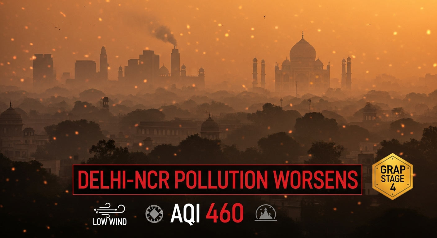 दिल्ली-NCR प्रदूषण गंभीर AQI 460 स्मॉग कोहरा छाई हवा खराब