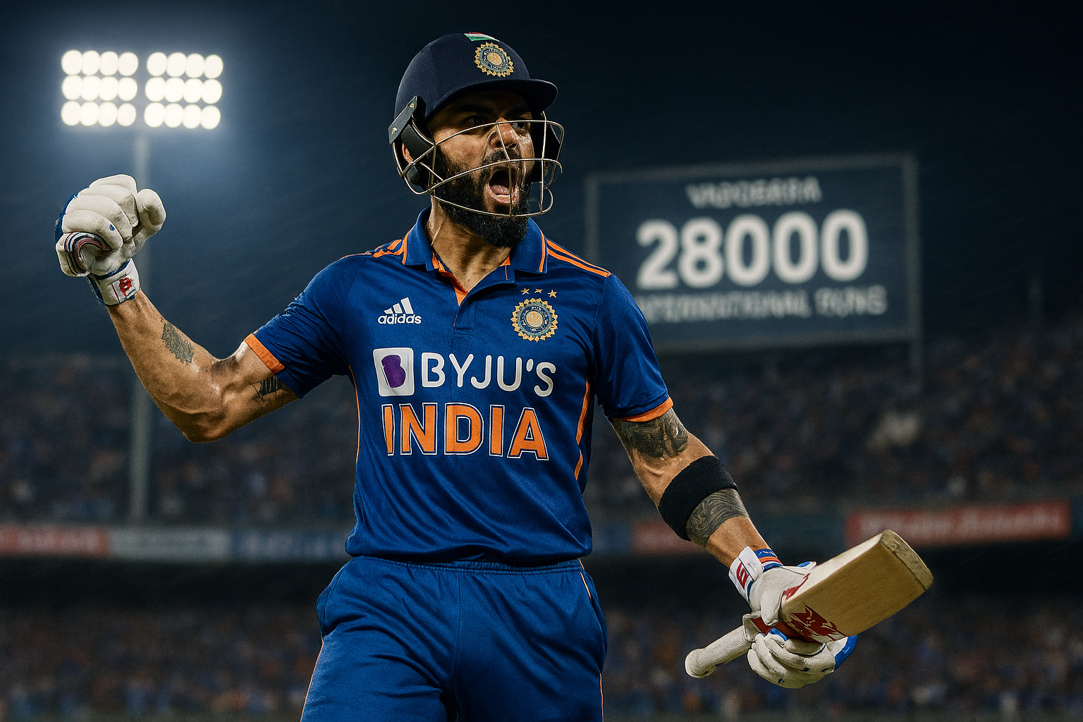 Virat Kohli celebrating world record 28000 international runs