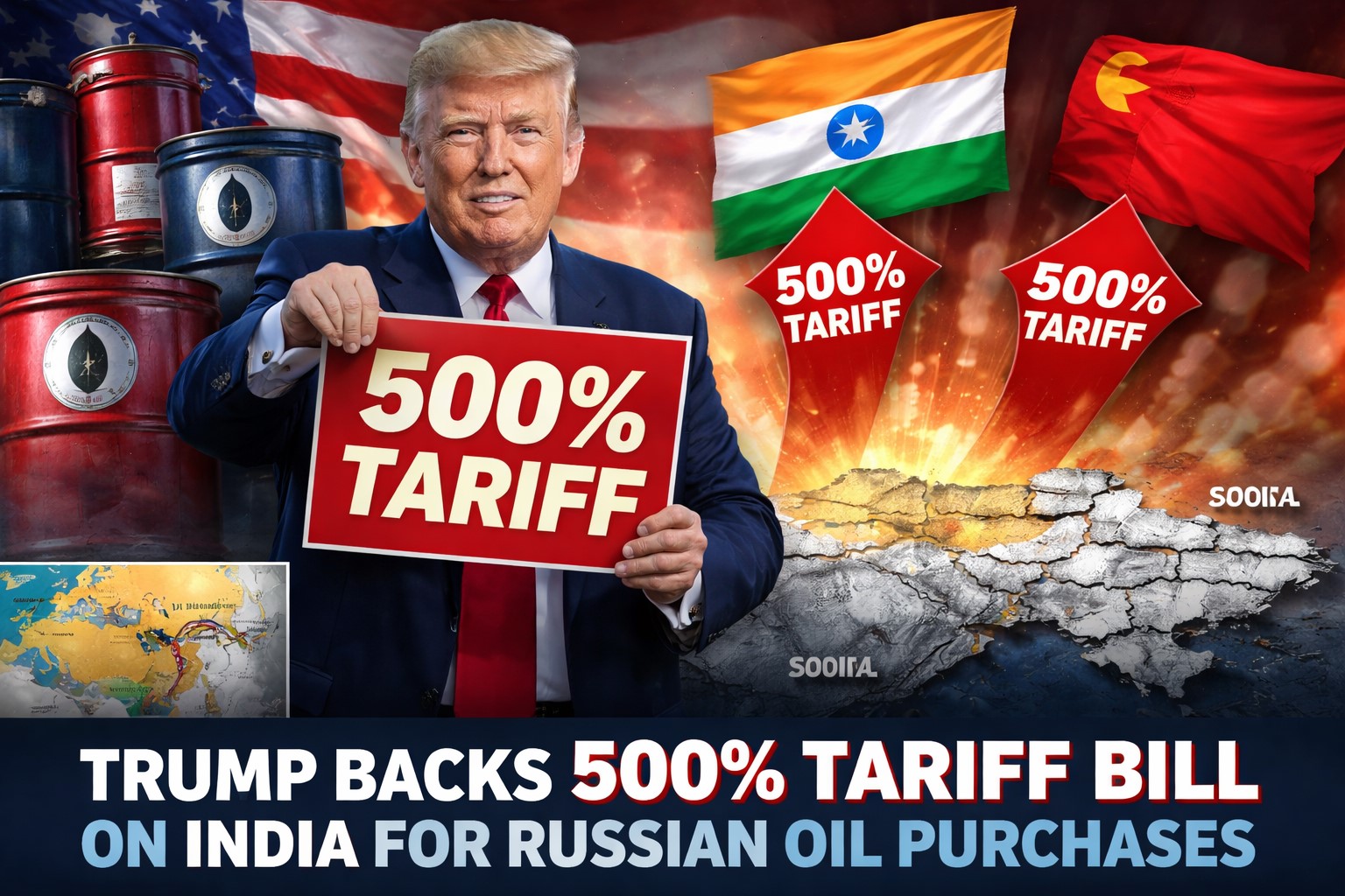 ट्रंप का रूस तेल खरीद पर 500% टैरिफ बिल, भारत पर असर