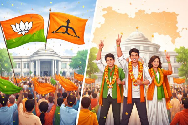 महाराष्ट्र नगर निगम चुनाव में भाजपा-शिवसेना गठबंधन की 66 सीटों पर बिनाविरोध जीत से महायुति खेमे में उत्साह।