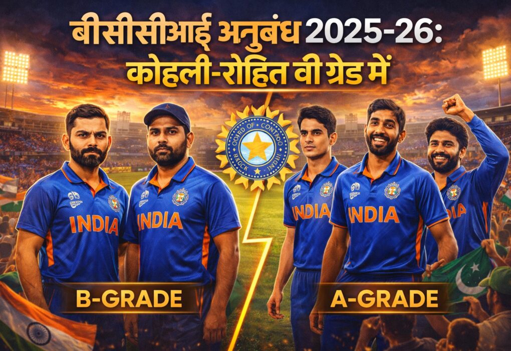 बीसीसीआई की नई अनुबंध सूची में विराट कोहली और रोहित शर्मा बी ग्रेड में।
