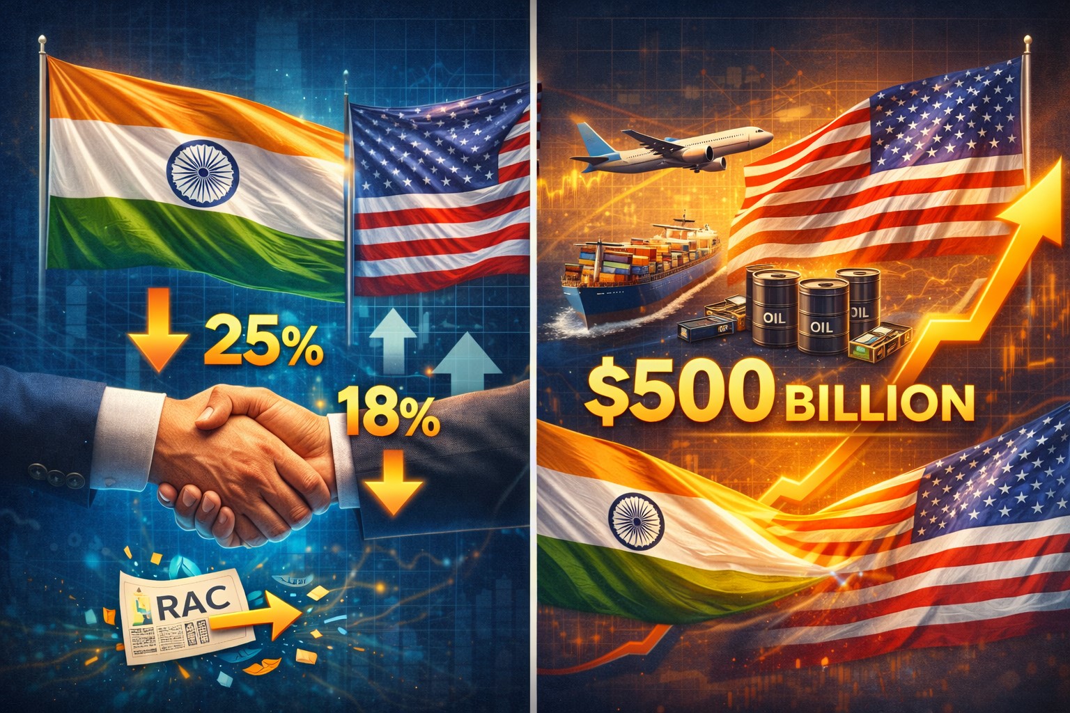 भारत-अमेरिका व्यापार समझौता: टैरिफ 18% और $500 अरब लक्ष्य