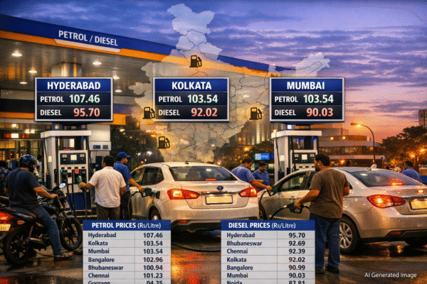 केंद्र सरकार की विशेष उत्पाद शुल्क कटौती के बाद भी प्रमुख शहरों में आज के पेट्रोल डीजल दाम लगभग स्थिर रहे।