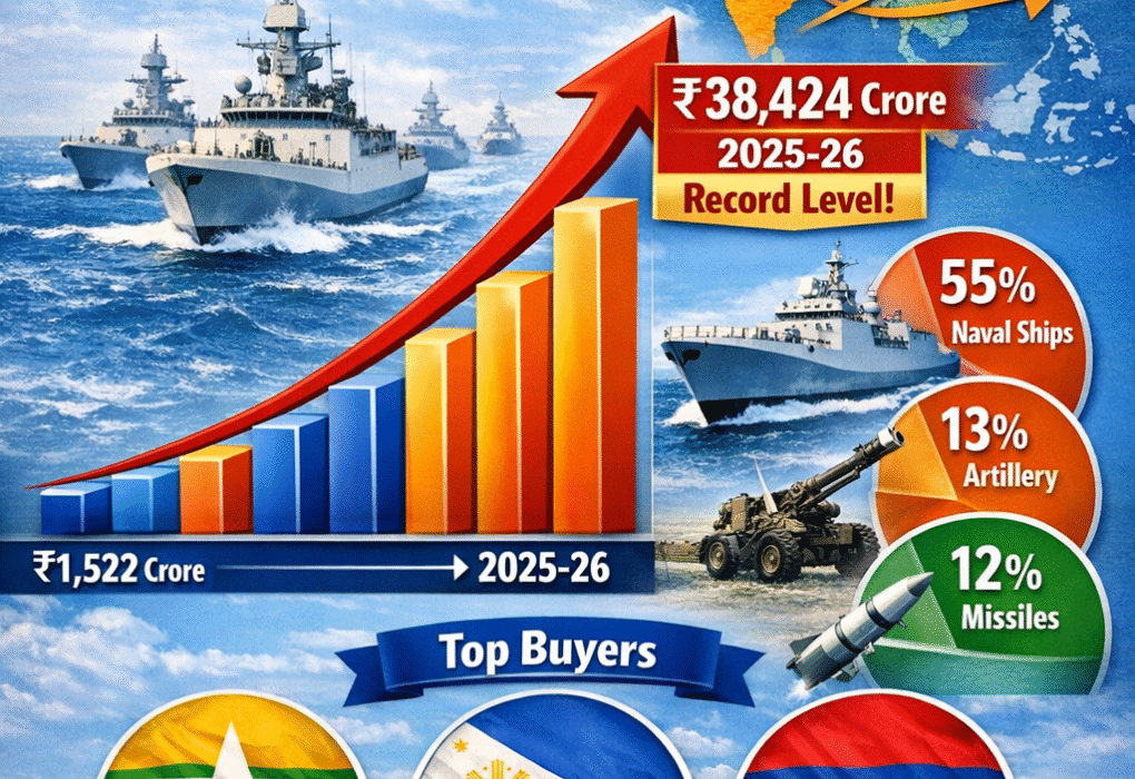भारत रक्षा निर्यात 2025-26 रिकॉर्ड स्तर